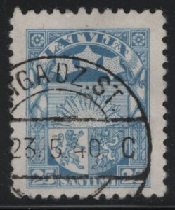 Latvia 1923-25 used Sc 122 25s Coat of Arms, stars