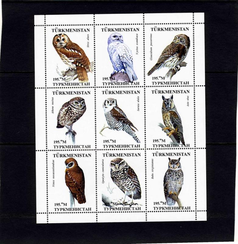 Turkmenistan Owls Sheet (9) Perforated mnh.vf