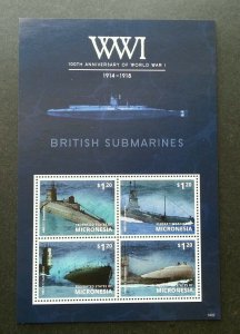 Micronesia 100th Anniversary Of WW1 British Submarine 2014 War (sheetlet) MNH