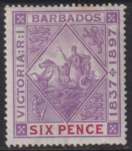 1897 Barbados Badge of the Colony Six Pence issue MMHH Sc# 86 CV $50.00