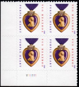 SC#4704 (Forever) Purple Heart Plate Block: LL #V111111 (2012) SA