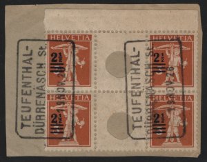 Switzerland Zumstein S14 , Mi WZ12A  Used Top Interspace Block on Piece