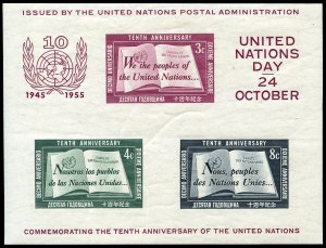 United Nations #38, 1955 United Nations Charter, imperf. souvenir sheet, neve...