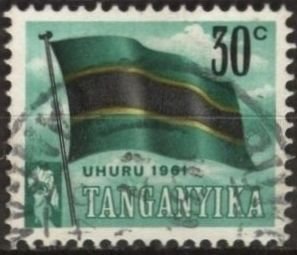Tanganyika 49 (used) 30c flag, dp grn, black & yel (1961)