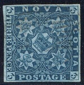 NOVA SCOTIA #3 Used VF - 1851 3p Dark Blue