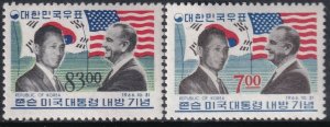 Sc 544 / 545 Korea 1966 Park & Johnson with Flags complete set MNH CV $15.00