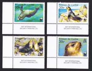 Tristan da Cunha WWF Subantarctic Fur Seal 4v Bottom Left Corners SG#800/03