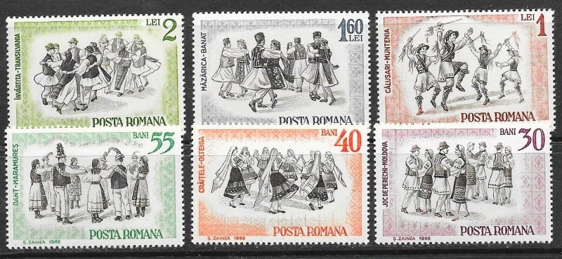 ROMANIA Sc 1824-29 NH ISSUE OF 1966 - COSTUMES - DANCERS 