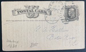 1881 New York USA Stationery Postcard Cover To Baton Rouge LA