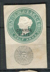 INDIA; CHAMBA 1890s early classic QV fine Mint Postal Stationary PIECE