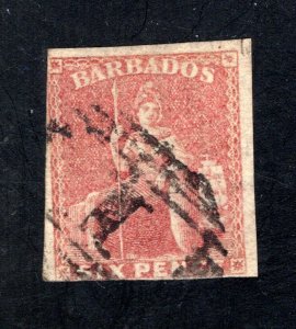Barbados #8   VF, Used, Imperf., CV $140.00  ..... 0480006