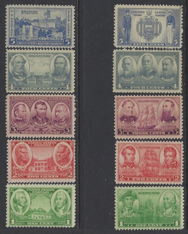 United States, Scott #785-794; Army and Navy Issues, MNH