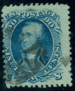 US #72, 90¢ blue, hi val in set, used, off-center but scarce stamp, Scott $625.