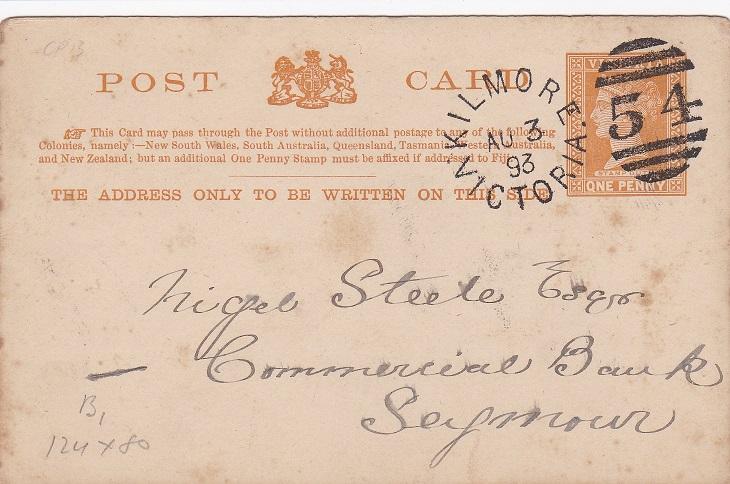 Victoria 1893 T.P.O. Cxl Down Train M.G. 13 Type 1 AU 4 1893 - Rare!