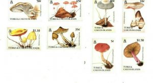 Turks and Caicos 1995 - Mushrooms - Set of 8 Stamps - Scott #1074-81 - MNH