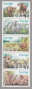 Sweden 2013 MNH Strip of 5 Calves, Lambs, Ducklings, Kids, Piglets Baby Animals