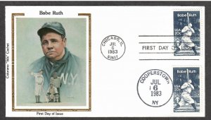 US # 2046 , HOF Babe Ruth , Colorano Silk Dual Cancellation FDC - I Combine S/H