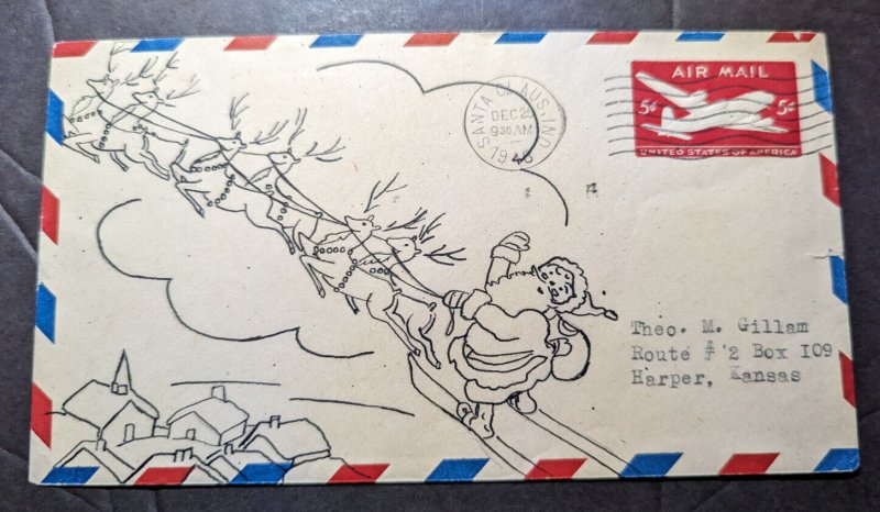 1946 USA Airmail First Day Cover FDC Santa Claus IN to Harper KS