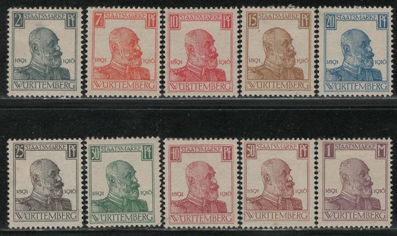 German States Wurttemberg Scott # O136 - O145, mint hr