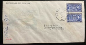 1939 Newfoundland First Flight Airmail Cover FFC To Shediac Canada Pilot Signed