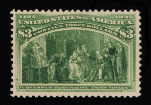 EXCEPTIONAL GENUINE SCOTT #243 VF-XF MINT PRISTINE OG NH $3 COLUMBIAN EXPO.