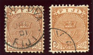 Fiji 1891 QV 2½d in both listed shades very fine used. SG 103, 103a.