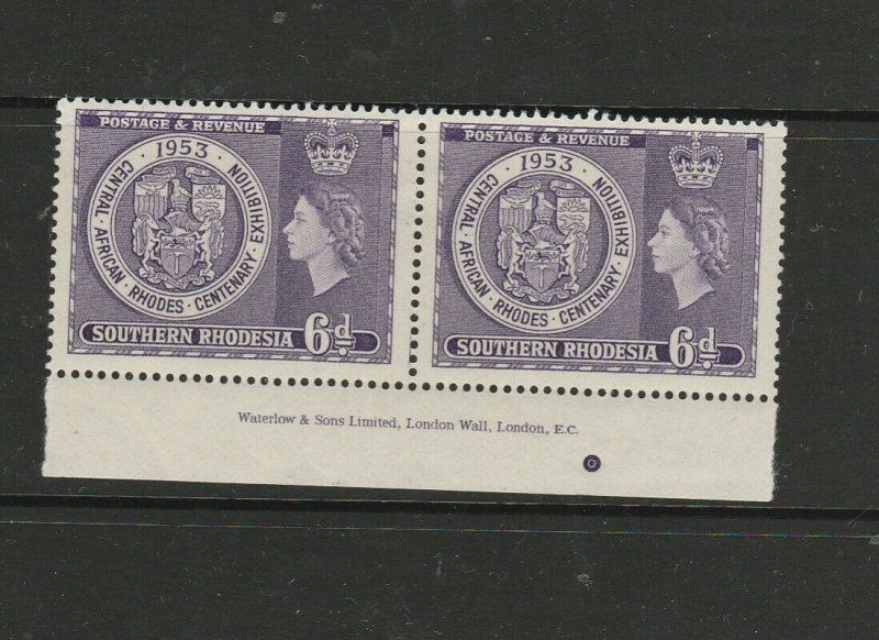 Southern Rhodesia 1953 Rhodes pair with Imprint MM SG 76