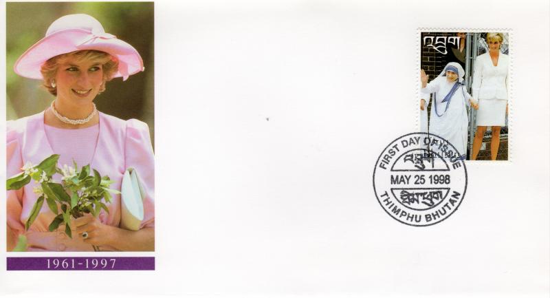 Bhutan 1998 Sc#1191A Mother Teresa & Princess Diana Single  FDC