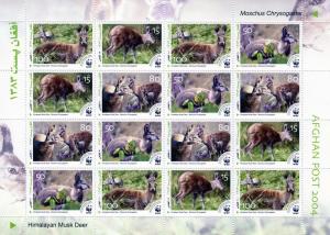 Afghanistan 2004 WWF  Himalayan Musk Deer Shlt (16v)Perf MNH