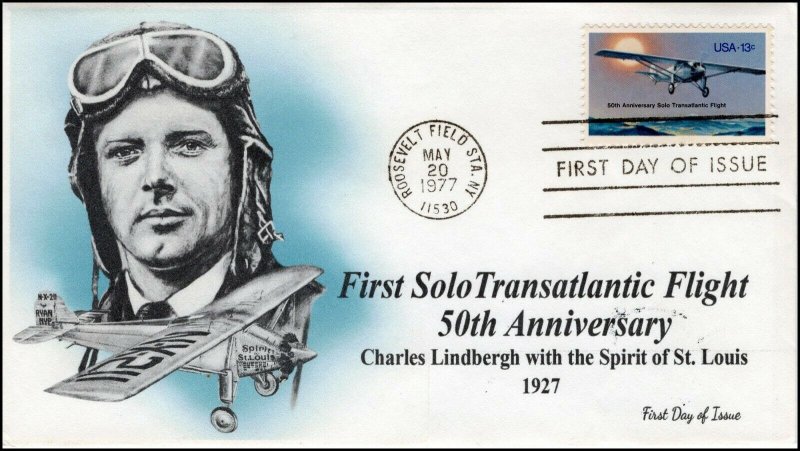 AO-1710,1977, First Solo Transatlantic Flight, Add-on Cachet, FDC, SC 1710,