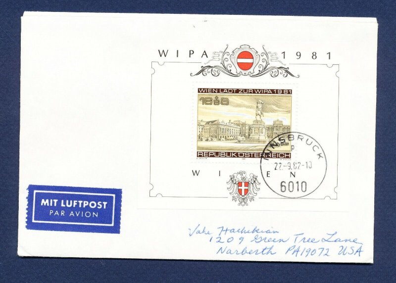 AUSTRIA - B345 - FDC sent to USA - WIPA Stamp Show - 1987