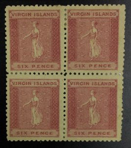 MOMEN: VIRGIN ISLANDS SG #7 1866 BLOCK MINT OG H £240 LOT #62182