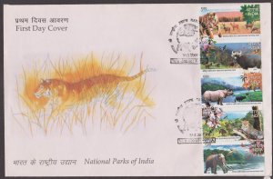 INDIA - 2007 NATIONAL PARKS OF INDIA / WILD ANIMALS - SE-TENANT 5V STRIP - FDC