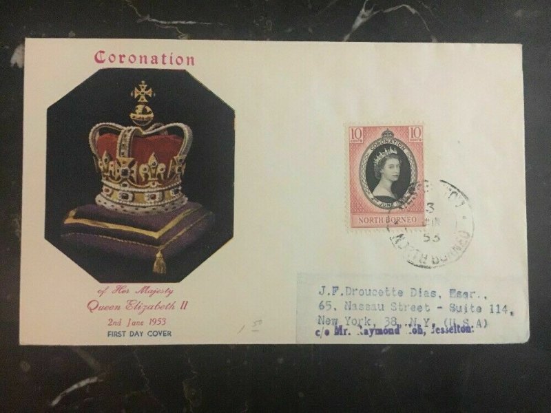 1953 North Borneo First Day Cover QE II Queen Elizabeth coronation FDC To Usa