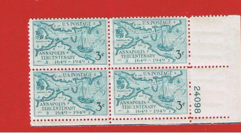 #984 MNH OG plate block of 4  Map Free S/H