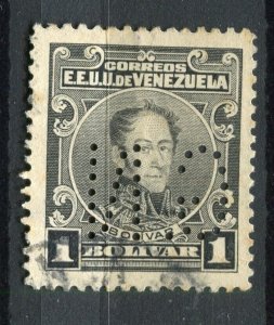 VENEZUELA; Early 1900s classic Official issue used 1B. + PERFIN ' GN '