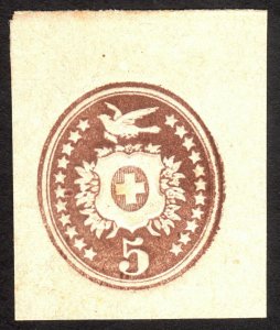 1870's, Switzerland 5c, Unused Cut square