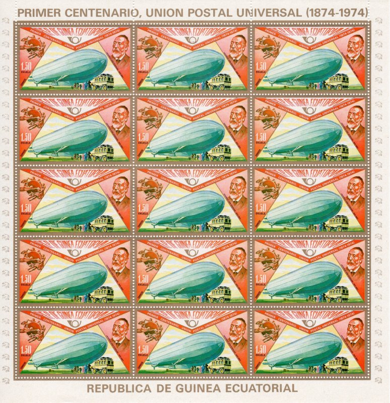 Equatorial Guinea 1974 Mi#382/388 UPU CENT. 7 Mini-Sheetlets PERFORATED MNH