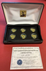 USPS Commemorative Six Pack Pin Set 1999-2004, Limited Edition, in Original Box