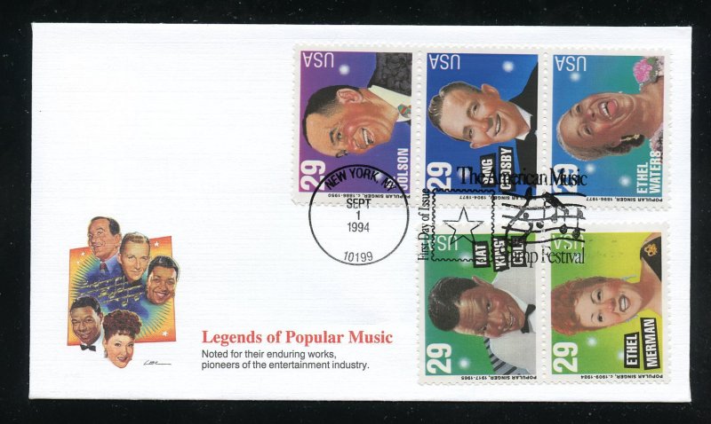 US 2853a American Music - 2849 - 2853 UA Fleetwood cachet FDC