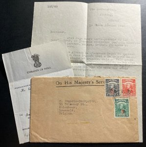 1949 Kuching Sarawak Embassy Of India Cover To Bruxelles Belgium W Letter