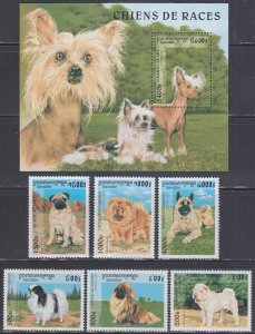 CAMBODIA Sc# 1638-44 CPL MNH SET of 6 + S/S - VARIOUS DOGS