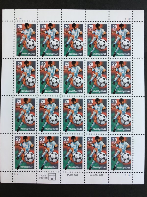 1994 29 cent stamp sheet, World Cup USA Sc# 2834