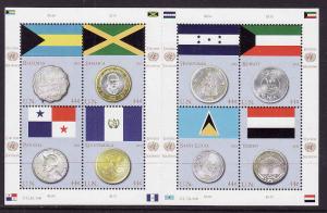 United Nations-Sc#998-unused NH sheet-New York-Flags & Coins