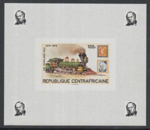 XG-K544 CENTRAL AFRICAN - Trains, 1979 Rowland Hill, Imperf. 100F MNH Sheet