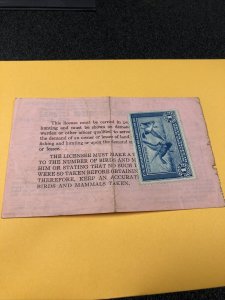 US #RW1 First Duck Stamp On Citizen’s Sporting License.