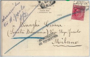 69086 - INDIA  - POSTAL HISTORY -  SEA MAIL? Postcard from ADEN to ITALY 1907