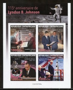 CENTRAL AFRICA 2023 115th BIRTH OF LYNDON B JOHNSON IMPF SHEET & JOHN KENNEDY NH