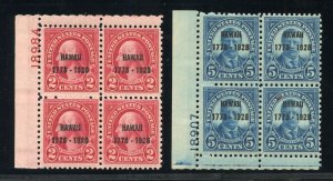 UNITED STATES SCOTT #648: 1928 HAWAII OVERPRINT VF 5c PLATE BLOCK MINT NH