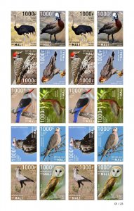 MALI 2022 IMPERF SHEET - OSTRICH HAWK EAGLE WOODPECKER IBIS OWLS DOVES BIRDS MNH-